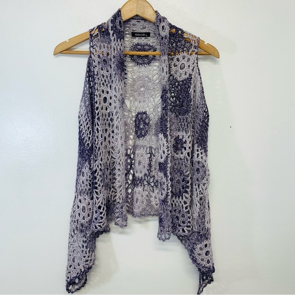 Dolce Cabo Sweater Vest S/M Purple Loose Knit Sleeveless Open Boho Fairy Beachy